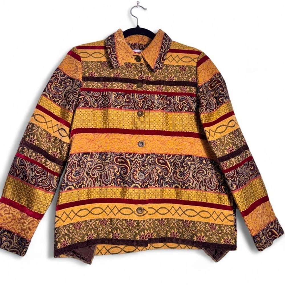 Alfred Dunner stripped  Pattern Button-Up Jacket in Mustard and Burgundy size 6P